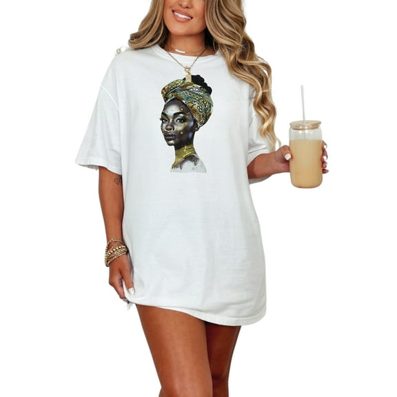 African Queen T-Shirt, Headwrap Art Print Tee, Afrocentric Apparel, Melanin Magic Shirt, Cultural Heritage T-Shirt, Black Art Wear, White Comfort Colors T-Shirt, Small