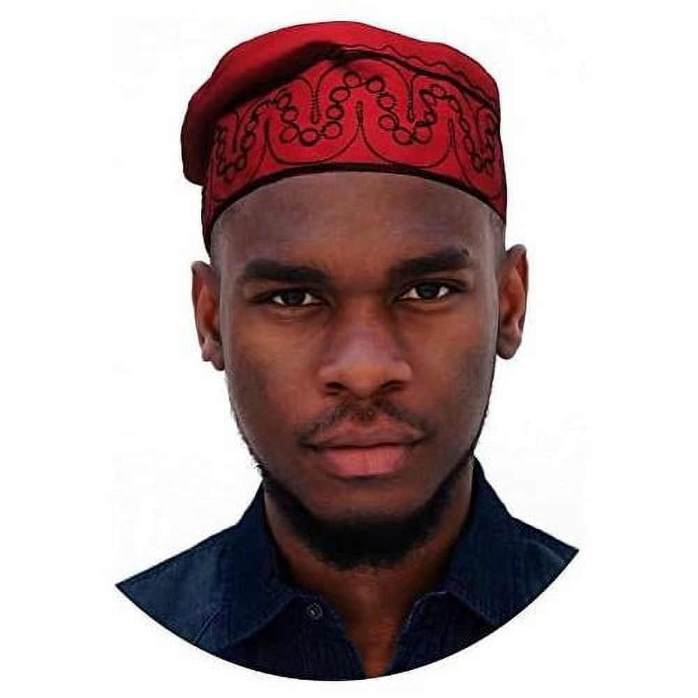 African Red Kufi Hat With Black Embroidery - Walmart.com