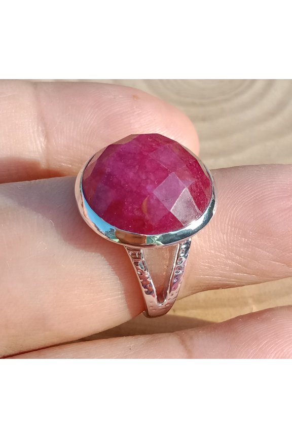 African Red Ruby Gemstone Ring 925 Sterling Silver Handmade Birthday Jewelry 6.5