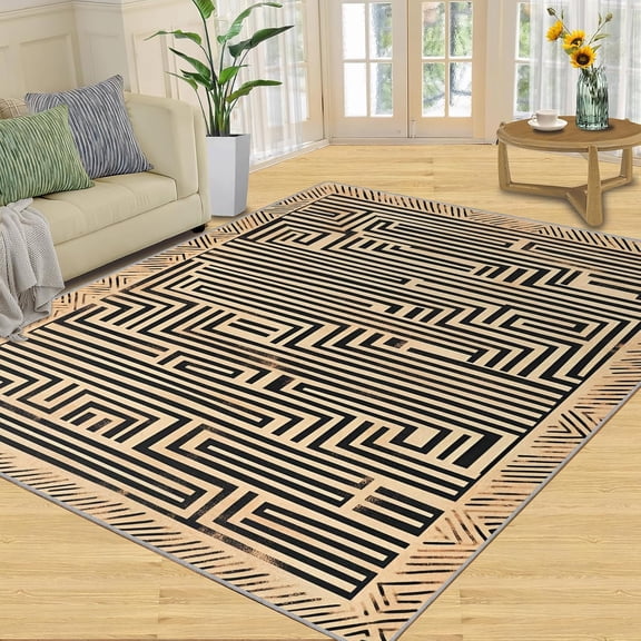 African Rug for Living Room, Maze Geometry Area Rug, Ethnic Tribal Washable Rugs for Living Room, Non Slip Ethnic Afro Indoor Carpet Home Decor-2' x 3'