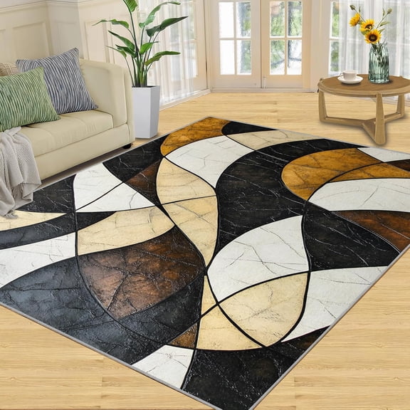 African Rug for Living Room, Wave Geometry Area Rug, Ethnic Tribal Washable Rugs for Living Room, Non Slip Tribal Historical Indoor Carpet Home Decor-3' x 4'