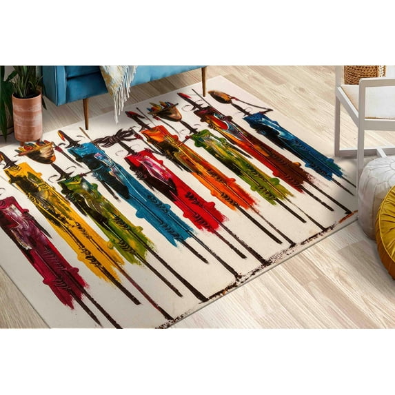 African Rugs, African People Rugs, Non-Slip Carpet Rug, Modern Rug, Abstract People Rugs, Masai People Painting Rugs, Personalizeds Rug, 3.9'x5.9' - 120x180 cm