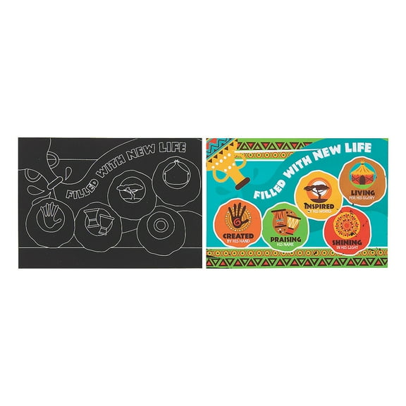 African Safari VBS Scratch 'N Reveal Activities, Craft Supplies, Shapes & Paper, Magic Scratch, Other, 12 Pieces, Multicolor