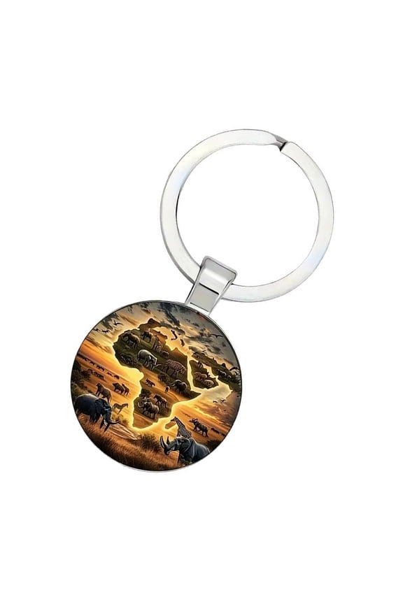 African Safaris Keychain Featuring Lions Elephant and Giraffe Designs Sturdy Alloy Metal Accessory for Key rings