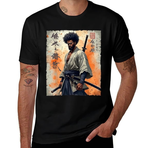 African Samurai Afro Mens T Shirts Cotton Short Sleeve T-Shirt Crew Neck Tees Casual Shirt