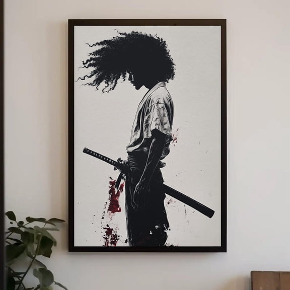African Samurai Canvas Print, Extra Large Anime Style Warrior Wall Art, Bold Poster For Room Aesthetic, Office, Or Collector Gift, Unframed Poster Size 8x12
