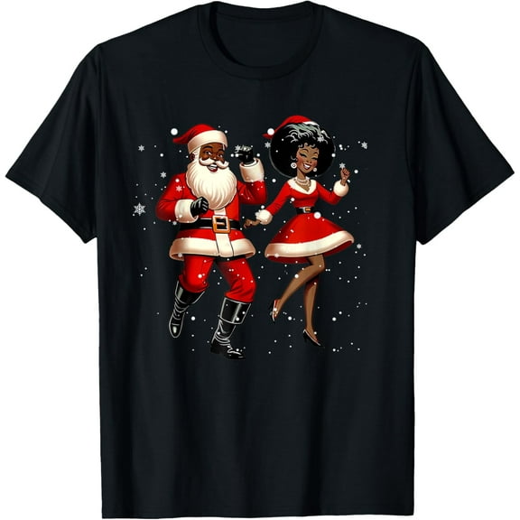African Santa Mrs Claus Dancing African American Christmas Adult T-Shirt