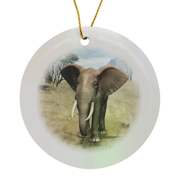 3drose, African Savanna Elephant 2, Circle Porcelain Ornament