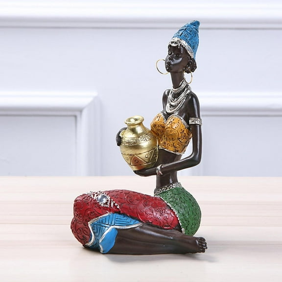 African Sculpture, Vintage Tribal Lady Figurines Statue Collectible Human Decorative Flower Vase Plant Pot Flower Arrangement for art of home - Golden