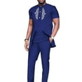 thumbnail image 1 of African Shirts and Pants for Men 2 Pieces Set Long Sleeve Matching Applique African Dashiki Mens Outfits Slim Fits, 1 of 2