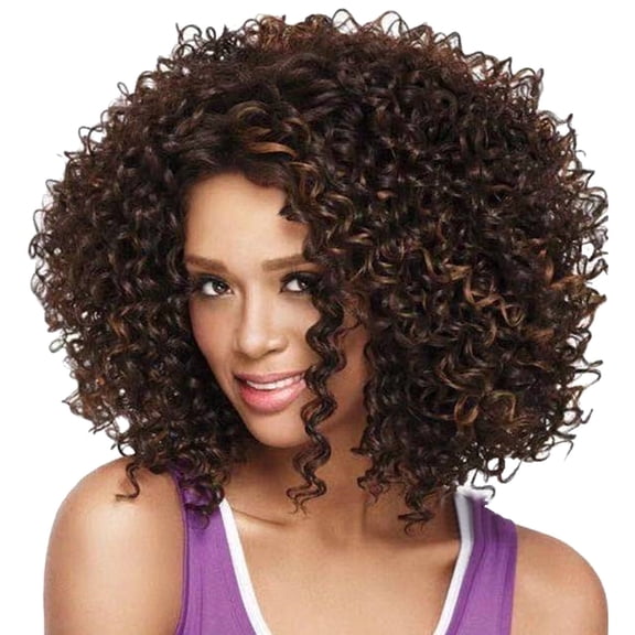 African Short Curly Synthetic Wig With Natural Side Parting For Everyday Style