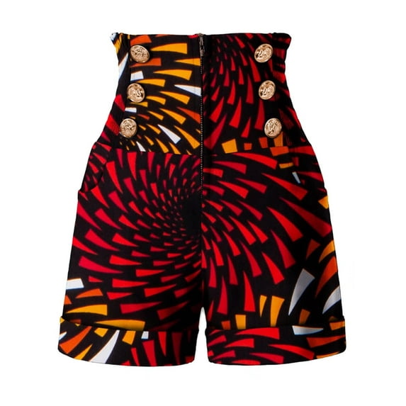 African Short Pants for Women Strench Waist with Pocket Buttons African Lady Clothing kg1218