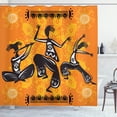 thumbnail image 1 of African Shower Curtain, Native African Dancer Figures with Poly Rhythm Total Body Articulations Design, Fabric Bathroom Set with Hooks, 69W X 75L Inches Long, Orange Black, by Ambesonne, 1 of 4