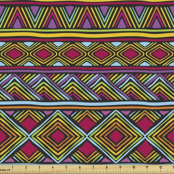 African Sofa Upholstery Fabric by the Yard, Colorful Diamond Motifs with Angled Lines Lively Palette Geometric Borders, Decorative Fabric for DIY and Home Accents, Multicolor by Ambesonne