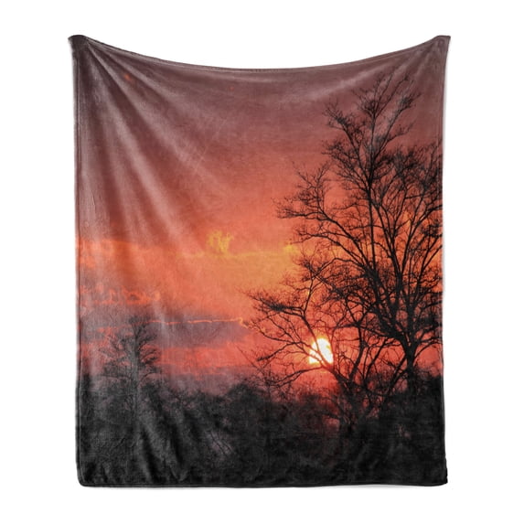 African Soft Flannel Fleece Blanket, Sunset Kwando River Caprivi Strip Namibia Evening Wilderness National Park, Cozy Plush for Indoor and Outdoor Use, 50" x 70", Coral Orange Black, by Ambesonne