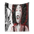 thumbnail image 1 of African Soft Flannel Fleece Throw Blanket, American Girl Singing Saxophone Player Popular Sound Design, Cozy Plush for Indoor and Outdoor Use, 50" x 70", Black Pale Grey, by Ambesonne, 1 of 5