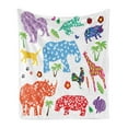 thumbnail image 1 of African Soft Flannel Fleece Throw Blanket, Arrangement of Wild Animal Design Filled with Various Floral Ornamental Forms, Cozy Plush for Indoor and Outdoor Use, 70" x 90", Multi, by Ambesonne, 1 of 5