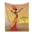 thumbnail image 1 of African Soft Flannel Fleece Throw Blanket, Creative Woman in Desert Gulls Flying Around Folk Female Print, Cozy Plush for Indoor and Outdoor Use, 50" x 60", Amber Tan, by Ambesonne, 1 of 5