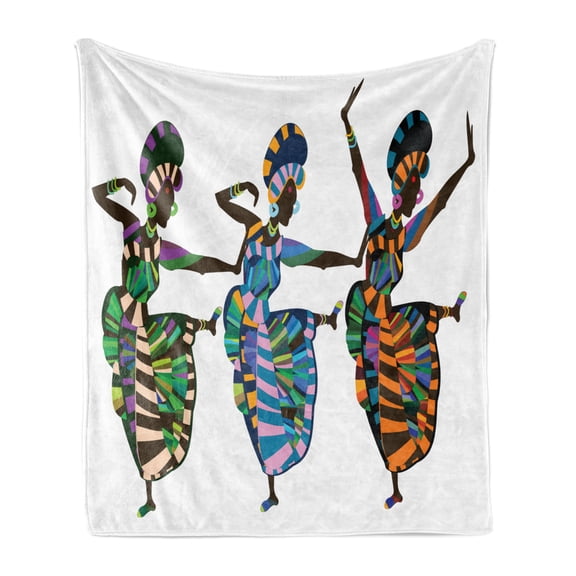 African Soft Flannel Fleece Throw Blanket, Dance Performed by Women in Traditional Dresses, Cozy Plush for Indoor and Outdoor Use, 70" x 90", Multicolor, by Ambesonne
