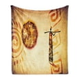 thumbnail image 1 of African Soft Flannel Fleece Throw Blanket, Exotic Patterns with Sun and Infinity Cultural Impressions, Cozy Plush for Indoor and Outdoor Use, 60" x 80", Brown Tan, by Ambesonne, 1 of 5