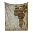 thumbnail image 1 of African Soft Flannel Fleece Throw Blanket, Geography Theme Grunge Vintage Wooden Plank and Map Digital Print, Cozy Plush for Indoor and Outdoor Use, 60" x 80", Tan Umber and Brown, by Ambesonne, 1 of 6