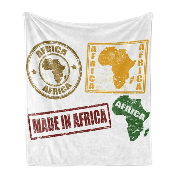 African Soft Flannel Fleece Throw Blanket, Grunge Rubber Stamps Made in Words Inside Theme, Cozy Plush for Indoor and Outdoor Use, 50" x 60", Yellow and Red, by Ambesonne