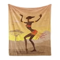 thumbnail image 1 of African Soft Flannel Fleece Throw Blanket, Lady in Dance Person in Psychedelic Style Artisan Image, Cozy Plush for Indoor and Outdoor Use, 50" x 60", Brown Cocoa, by Ambesonne, 1 of 5
