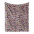 thumbnail image 1 of African Soft Flannel Fleece Throw Blanket, Leopard Skin Motif with Abstract Safari Animal Camouflage Pattern, Cozy Plush for Indoor and Outdoor Use, 50" x 60", Magenta Violet Marigold, by Ambesonne, 1 of 5