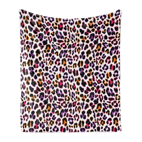 African Soft Flannel Fleece Throw Blanket, Leopard Skin Motif with Abstract Safari Animal Camouflage Pattern, Cozy Plush for Indoor and Outdoor Use, 50" x 70", Magenta Violet Marigold, by Ambesonne