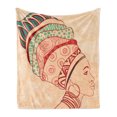 thumbnail image 1 of African Soft Flannel Fleece Throw Blanket, Local Female Portrait with Necklace Earring and Turban Ornaments, Cozy Plush for Indoor and Outdoor Use, 50" x 60", Peach Red Teal, by Ambesonne, 1 of 5
