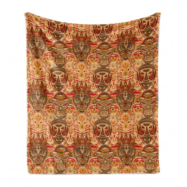 African Soft Flannel Fleece Throw Blanket, Motif with Pattern Design, Cozy Plush for Indoor and Outdoor Use, 50" x 70", Sand Brown Orange, by Ambesonne