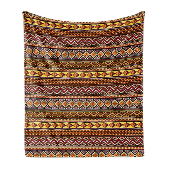 African Soft Flannel Fleece Throw Blanket, Motifs from the Dark Continent Diamond Shape Zig Zag and Triangles Culture, Cozy Plush for Indoor and Outdoor Use, 50" x 70", Multicolor, by Ambesonne