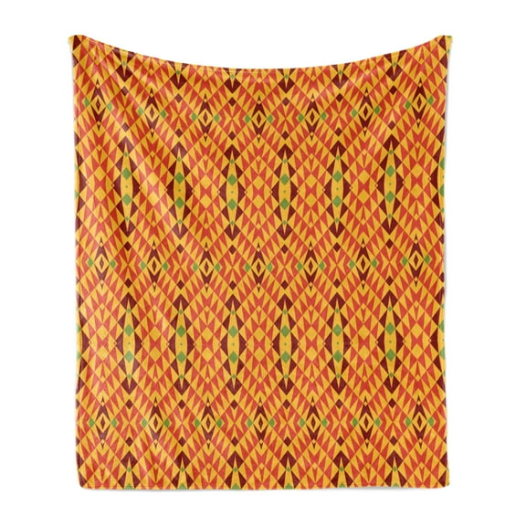 African Soft Flannel Fleece Throw Blanket, Oriental Geometric Symmetrical Composition Motifs of Antique Inspirations, Cozy Plush for Indoor and Outdoor Use, 50" x 60", Multicolor, by Ambesonne