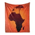 thumbnail image 1 of African Soft Flannel Fleece Throw Blanket, Safari Map Continent Giraffe and Tree Silhouette Savannah Wild Design, Cozy Plush for Indoor and Outdoor Use, 50" x 60", Orange and Brown, by Ambesonne, 1 of 5