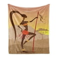 thumbnail image 1 of African Soft Flannel Fleece Throw Blanket, Savannah Lady Like Amazon Girl Standing for Hunt Safari Style Retro Folk Print, Cozy Plush for Indoor and Outdoor Use, 60" x 80", Brown Cocoa, by Ambesonne, 1 of 5