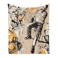 thumbnail image 1 of African Soft Flannel Fleece Throw Blanket, Saxophonist on Murky Backdrop Playing Music Rhythm Groovy Band Artwork, Cozy Plush for Indoor and Outdoor Use, 50" x 70", Marigold Tan Black, by Ambesonne, 1 of 6