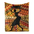 thumbnail image 1 of African Soft Flannel Fleece Throw Blanket, Silhouette of a Indigenous Woman Carrying a Basket on Traditional Patterns, Cozy Plush for Indoor and Outdoor Use, 60" x 80", Multicolor, by Ambesonne, 1 of 6