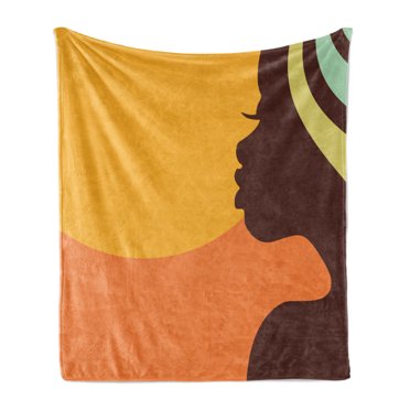 African Soft Flannel Fleece Throw Blanket, Teenage Girl Face Profile Abstract Sunset Calm Evening, Cozy Plush for Indoor and Outdoor Use, 70" x 90", Orange Salmon Dark Brown, by Ambesonne