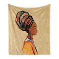 thumbnail image 1 of African Soft Flannel Fleece Throw Blanket, Woman Exotic Feather Earring and Scarf Zulu Hippie Artwork, Cozy Plush for Indoor and Outdoor Use, 70" x 90", Caramel and Marigold, by Ambesonne, 1 of 5