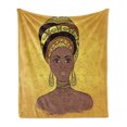 thumbnail image 1 of African Soft Flannel Fleece Throw Blanket, Woman Portrait in Turban Ornate Mandala Inspired Round Motif, Cozy Plush for Indoor and Outdoor Use, 70" x 90", Yellow Brown Cocoa, by Ambesonne, 1 of 6