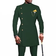 African Solid Color Mens Casual Suit Long Sleeved Tops and Pants Set Party Clothing