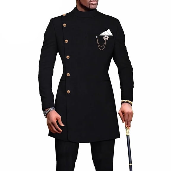 African Solid Color Men's Casual Suit Long Sleeved Tops and Pants Set Party Clothing