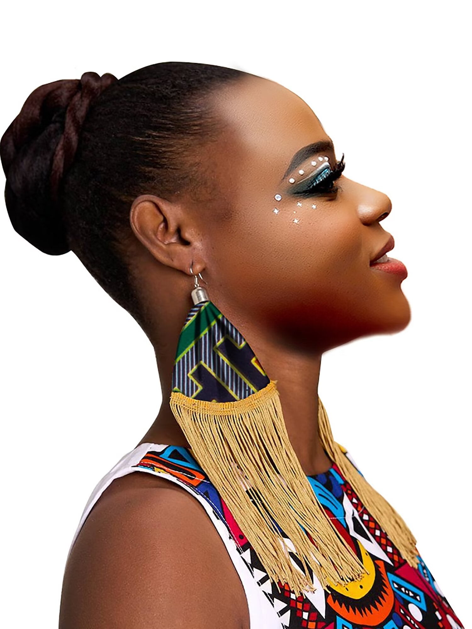 African Statement Earrings Golden Tassel Oversized Boho Kente