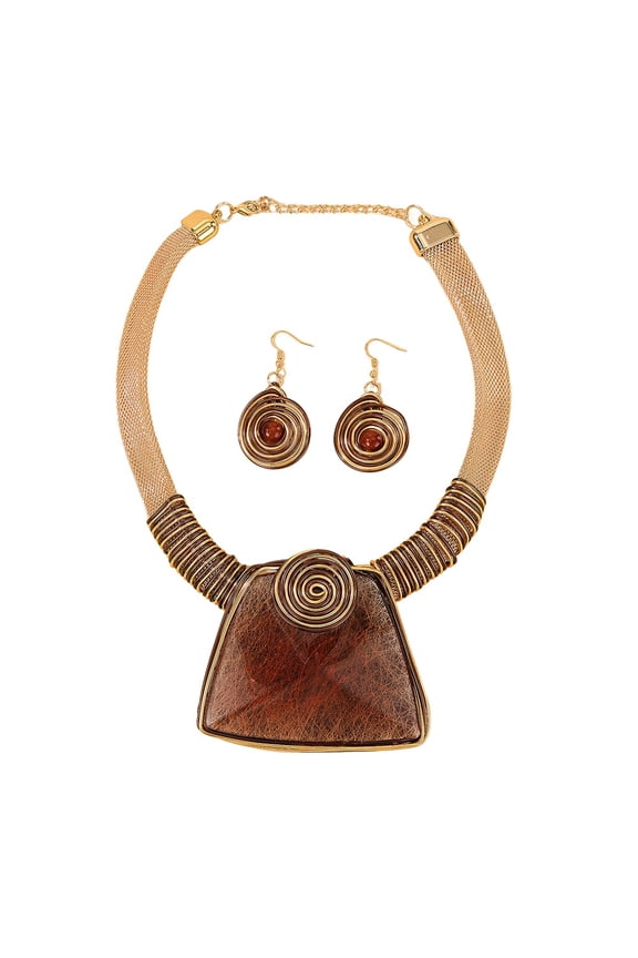 African Statement Necklace Earrings Set For Women Tribal Fashion Costume Jewelry Sets Big Resin Pendant Necklace Collar Choker Handmade Accessories