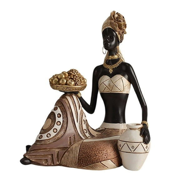 African Statue Tribal Lady Figurine Aesthetic Ornament Handcrafted Resin for Living Room Table Centerpiece