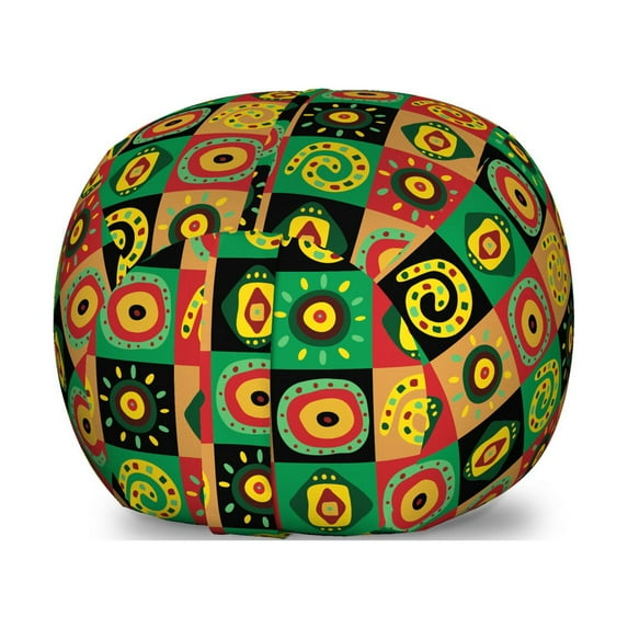 African Storage Toy Bag Chair, Abstract Design with Trippy Shapes Culture Hieroglyph Print, Stuffed Animal Organizer Washable Bag, Large Size, Multicolor, by Ambesonne
