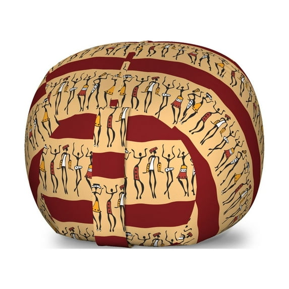 African Storage Toy Bag Chair, Native Indigenous People Different Poses Culture Borders, Stuffed Animal Organizer Washable Bag, Large Size, Ruby Peach Black, by Ambesonne