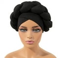 thumbnail image 1 of African Style Braid Turban Hat, Milk Silk Pre-Tied Headwrap with Long Braid, Stretchy Head Cover for Women, Elegant Head Scarf for Fashion and Sleeping - Black, 1 of 4