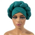 thumbnail image 1 of African Style Braid Turban Hat, Milk Silk Pre-Tied Headwrap with Long Braid, Stretchy Head Cover for Women, Elegant Head Scarf for Fashion and Sleeping - Green, 1 of 5