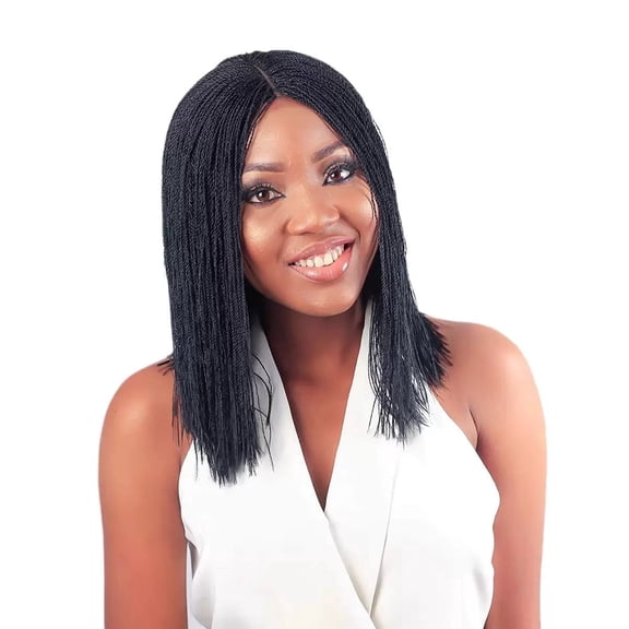 African-Style Braided Wig, Short Straight Synthetic Hairpiece, Women's Black Style